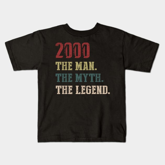 Vintage 2000 The Man The Myth The Legend Gift 20th Birthday Kids T-Shirt by Foatui